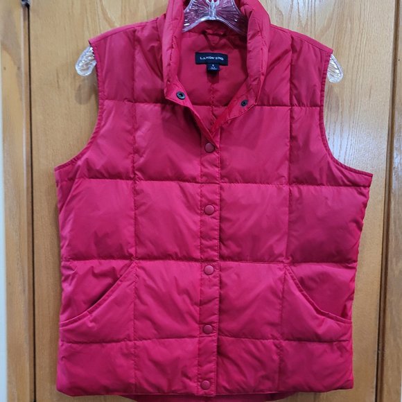 Lands' End Red Down Vest Snap Front Size Small EUC - Picture 1 of 5
